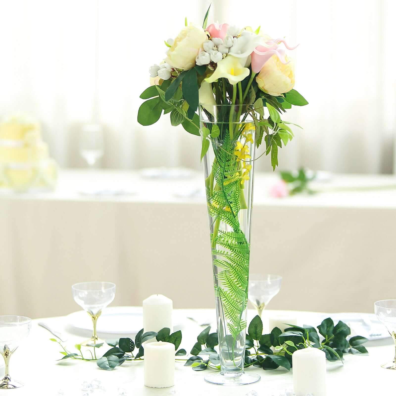 12-Pack Glass Trumpet Vases Clear - Durable Design for Upscale Event Displays 20"