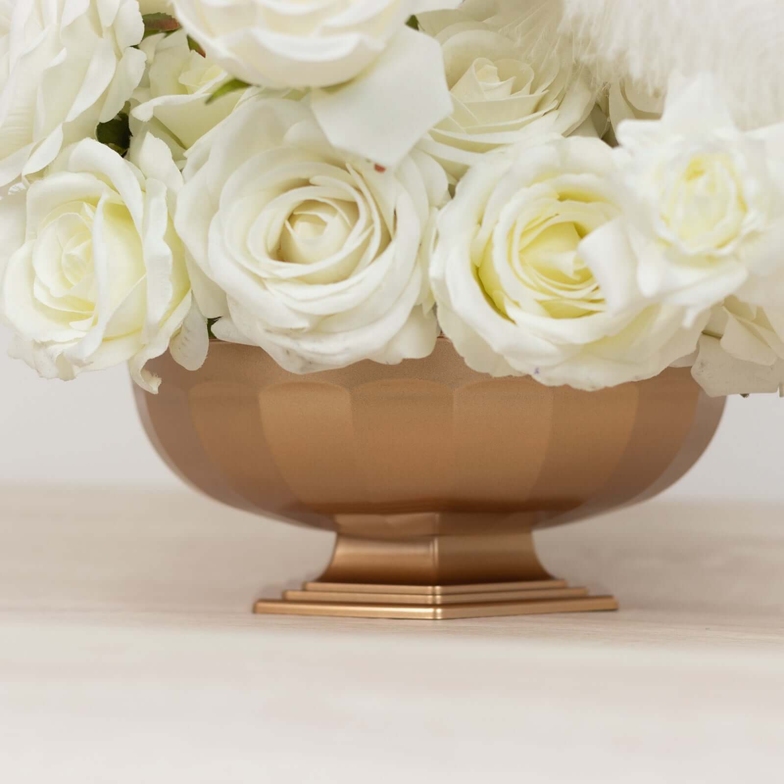 3-Pack Plastic Footed Compote Bowl Flower Vases Roman Style Gold - Round Decorative Pedestal Table Centerpieces 10"