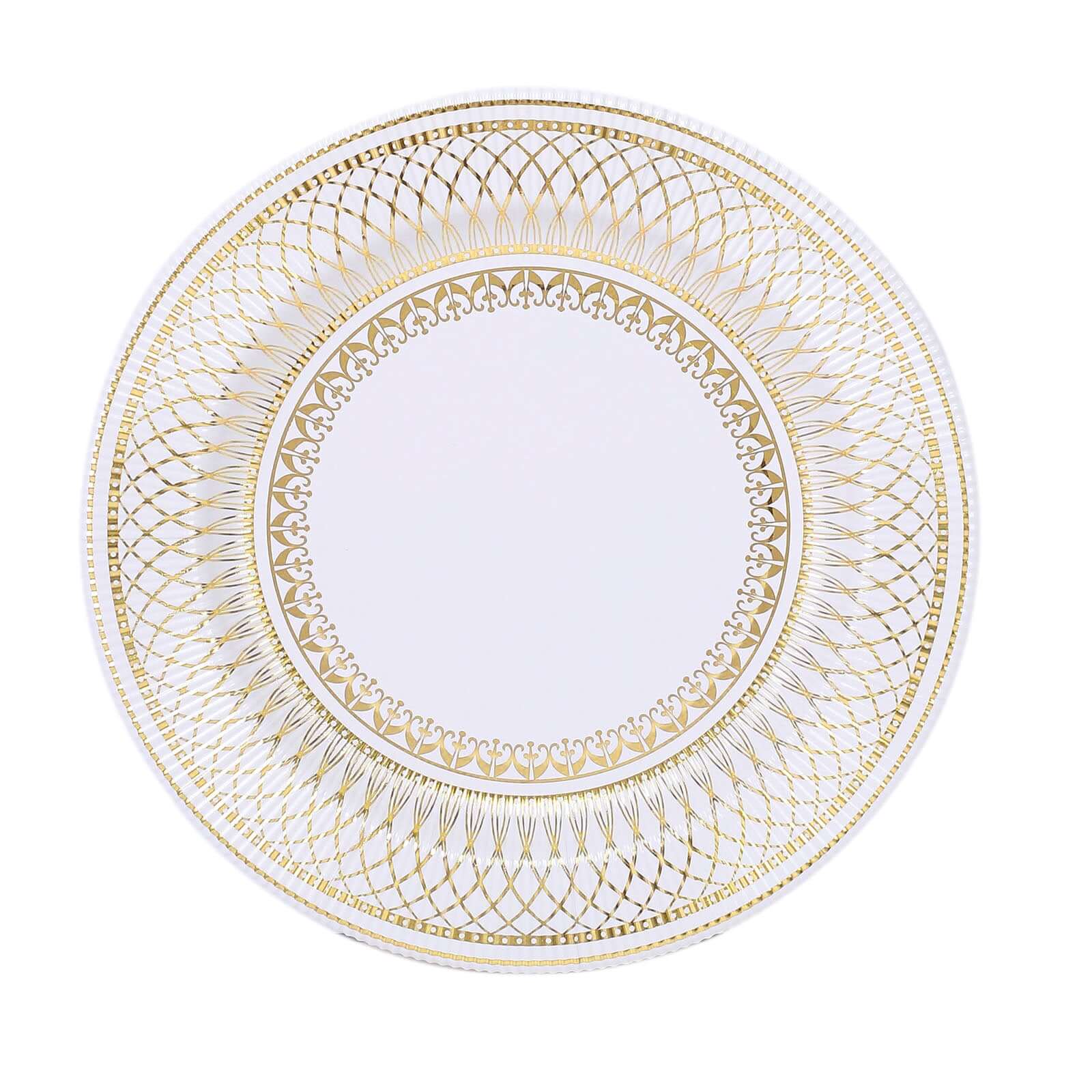 25-Pack Disposable Round Charger Plates in White/Gold Vintage Style - 350GSM Durable Paper Chargers for Events 13"