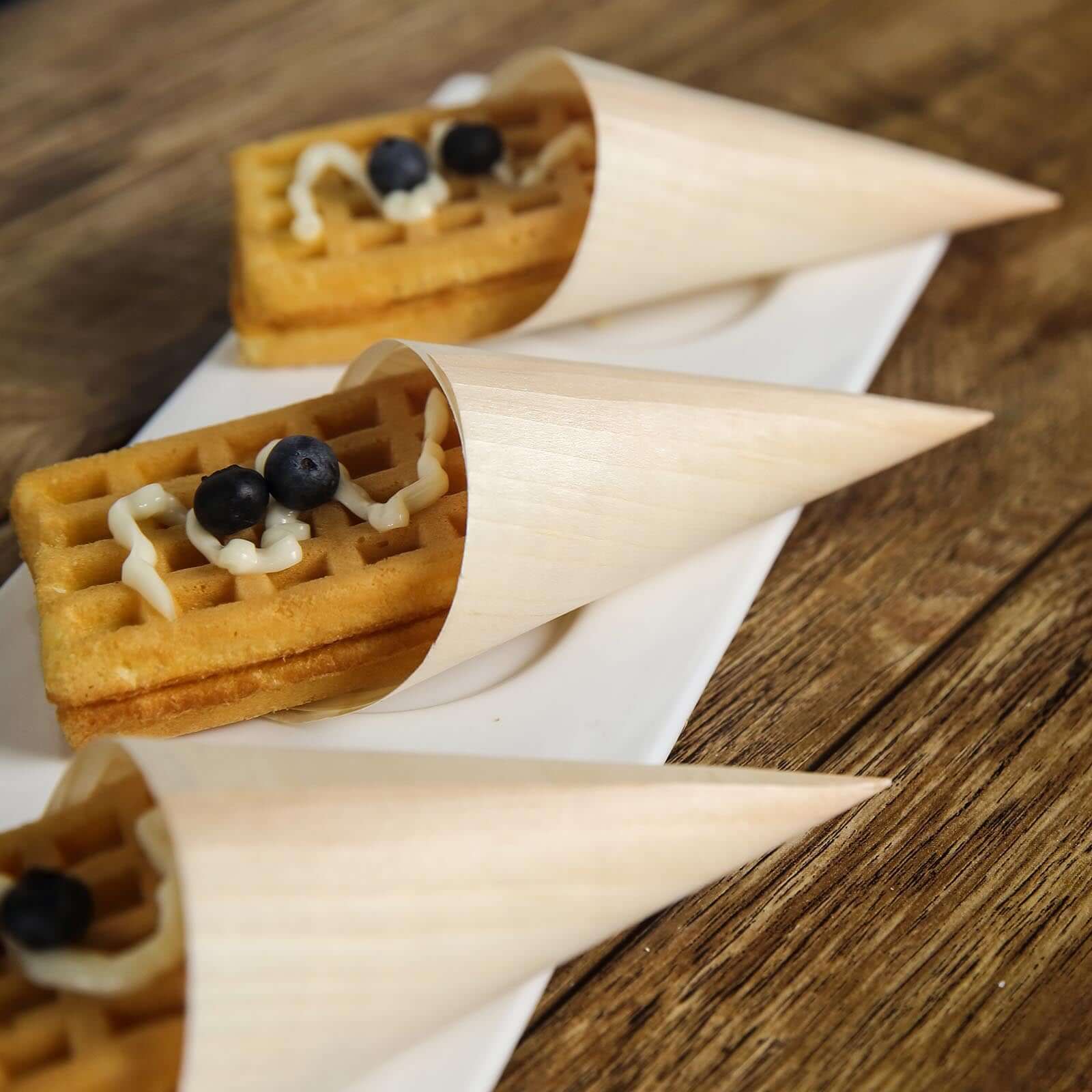 50-Pack Pine Wood Food Cones Eco Friendly Natural Disposable Design - 100% Biodegradable Tasting Serving Cones 6"