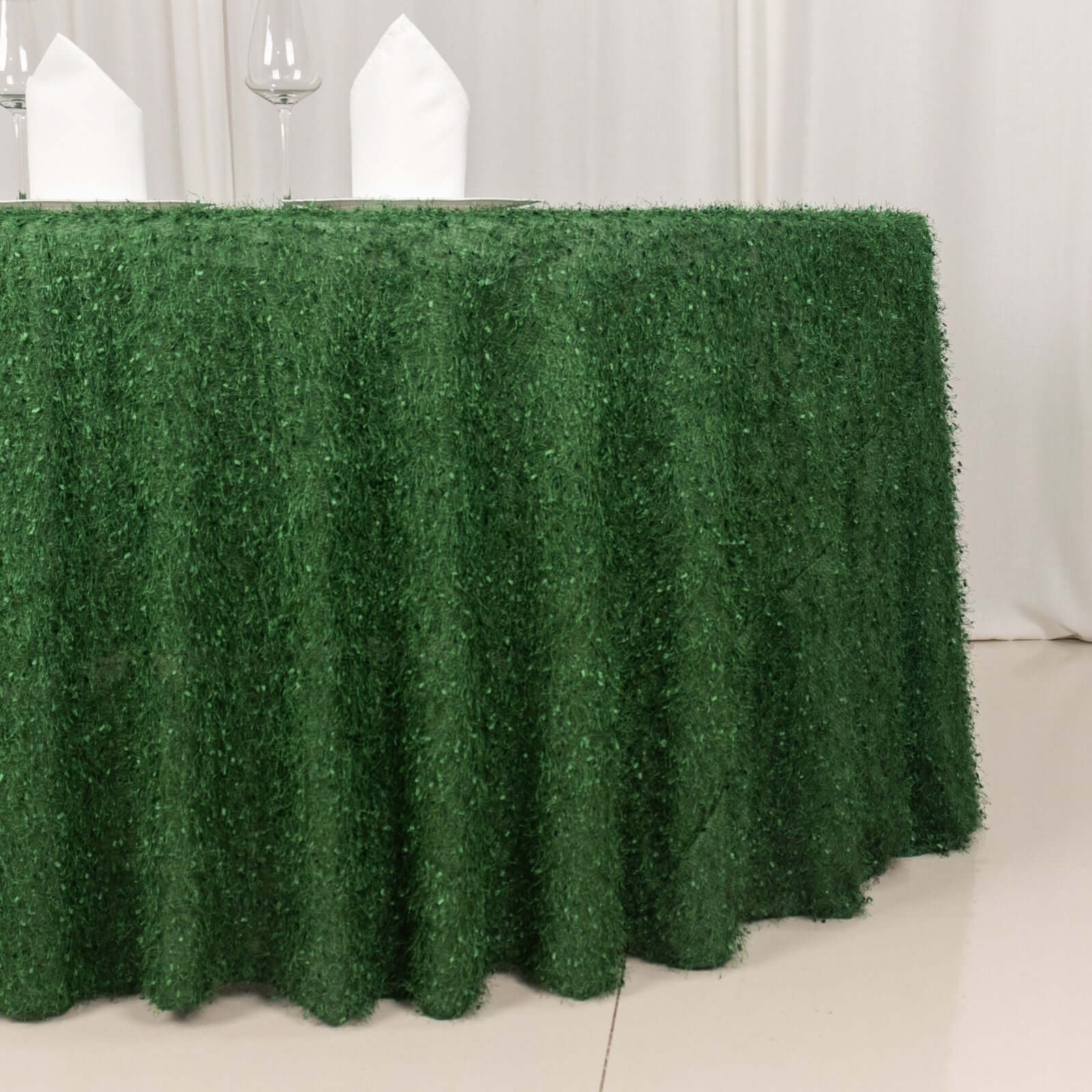 Polyester 120" Round Tablecloth Green with Shaggy Fringe Table Cover