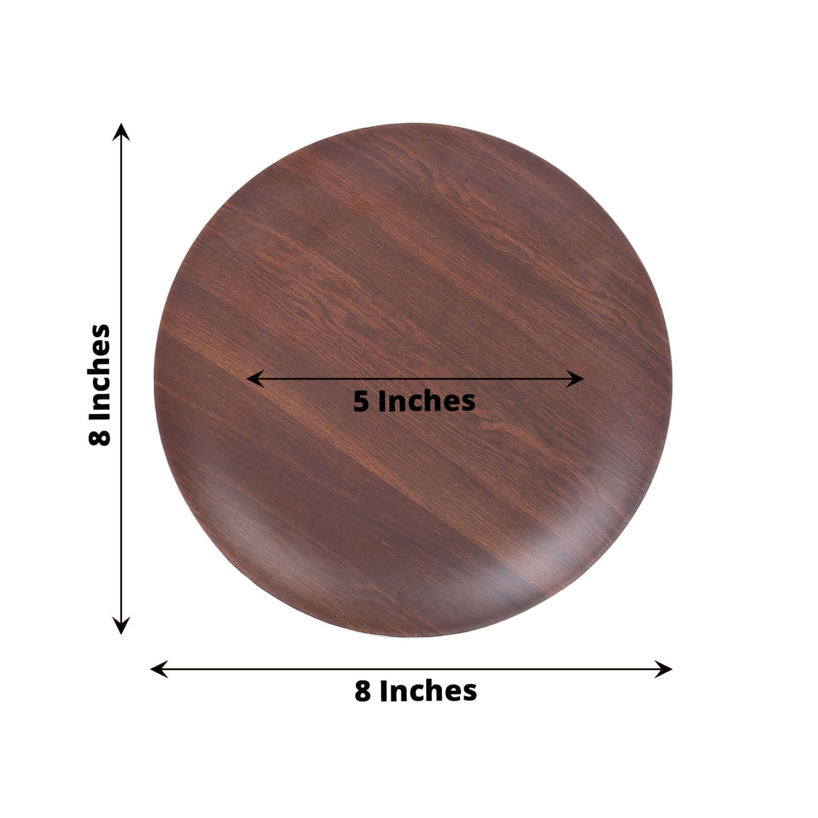 Pack of 6 Melamine 8" Round Dessert Plates in Brown Wood Grain Print - Disposable Shatterproof Appetizer Salad Plates for Rustic Farmhouse-Inspired Table Decor