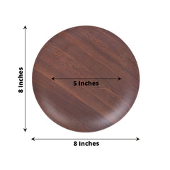 Pack of 6 Melamine 8" Round Dessert Plates in Brown Wood Grain Print - Disposable Shatterproof Appetizer Salad Plates for Rustic Farmhouse-Inspired Table Decor