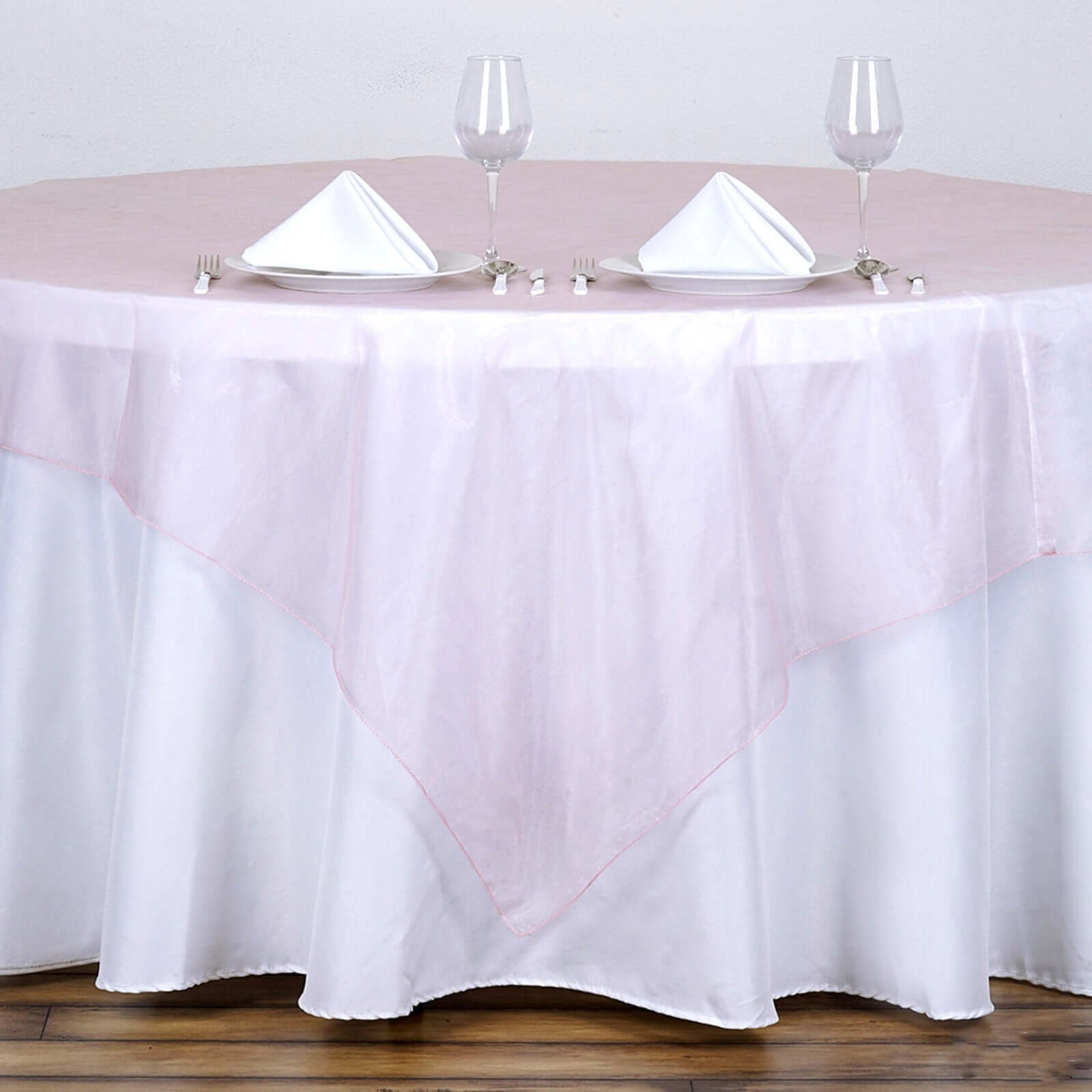 Organza 72"x72" Table Overlay Square Tablecloth Blush - Sheer Table Cover