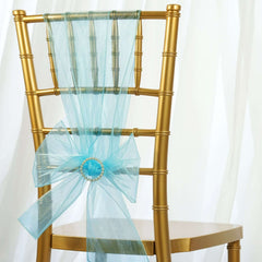 5 Pack Organza Chair Sashes Light Blue - Reusable Sheer Chair Bows 6"x108"