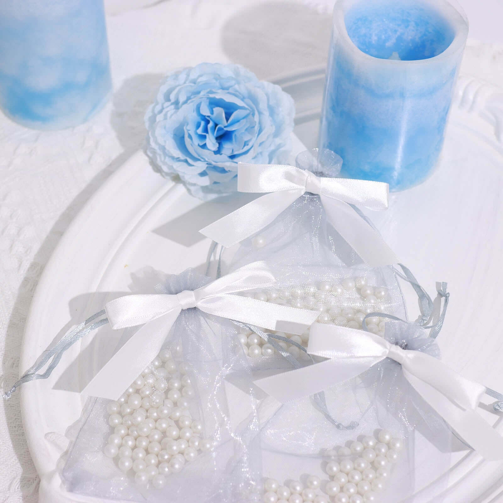 50 Pcs 3" Satin Ribbon Bows With Twist Ties, Gift Basket Party Favor Bags Decor - White Classic Style