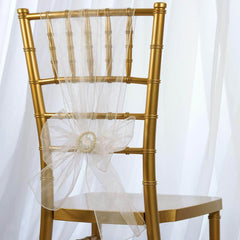 5 Pack Organza Chair Sashes White - Timeless Reusable Sheer Chair Bows for Chic Events 6"x108"