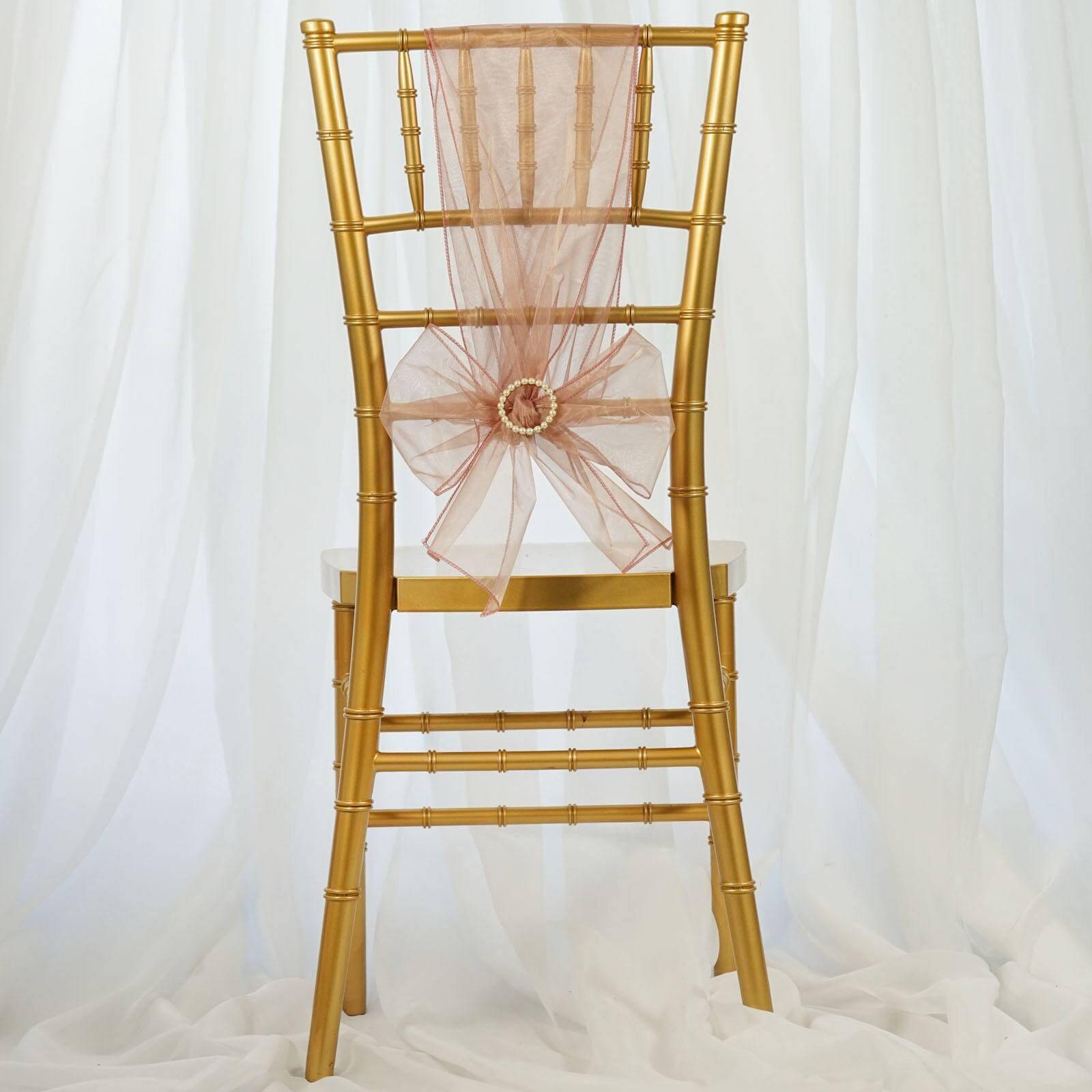 5 Pack Organza Chair Sashes Dusty Rose - Reusable Sheer Chair Bows 6"x108"