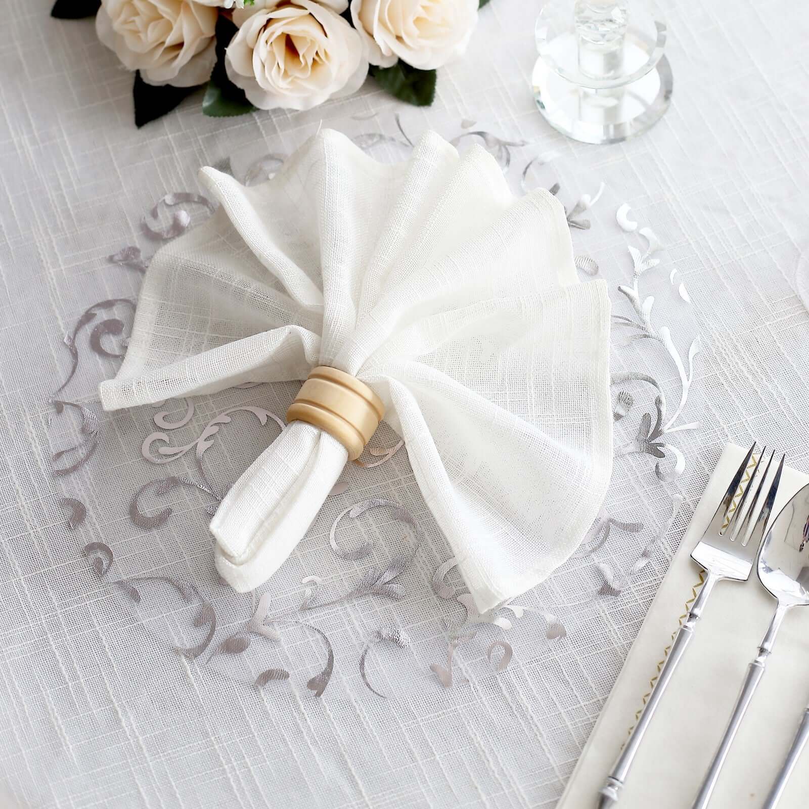 10-Pack Table Placemats Embossed Foil Flower Design Metallic Silver Round - Sheer Organza Disposable Mats 13"
