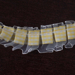 25 Yards 1" Ivory Double Layered Edging Ruffled Lace Trim With Satin Edged Organza Fabric and Gingham Polyester