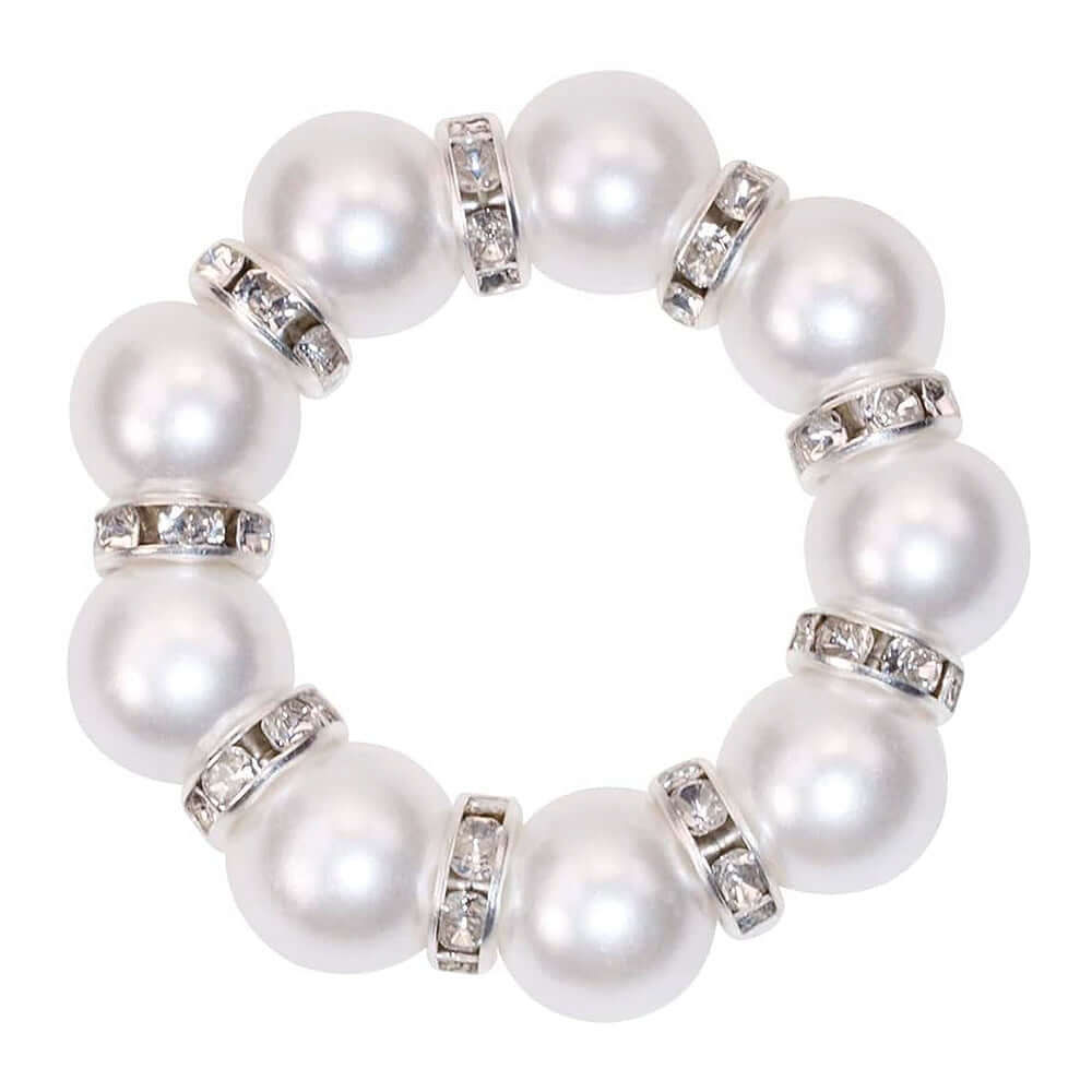 4 Pack 1.5" White Pearl Beads and Silver Rhinestone Napkin Rings, Elegant Round Serviette Buckle Napkin Holders
