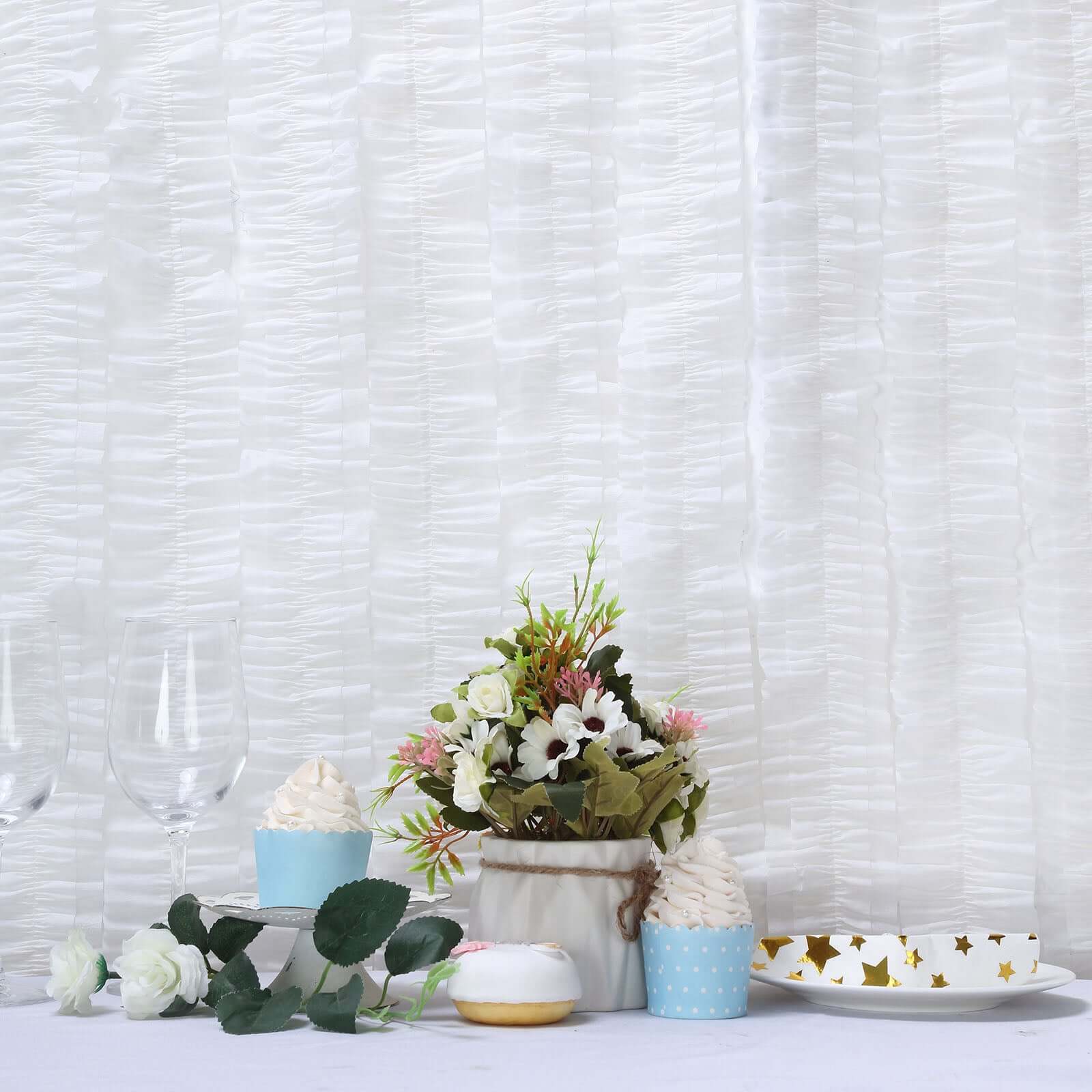 3 Pack 28ft White Ruffled Paper Streamer Rolls, Crepe Tissue Party Decorations