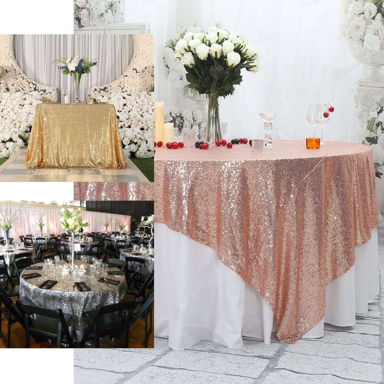 Sequin 90"x90" Table Overlay Square Tablecloth Blush - Sparkly Table Cover