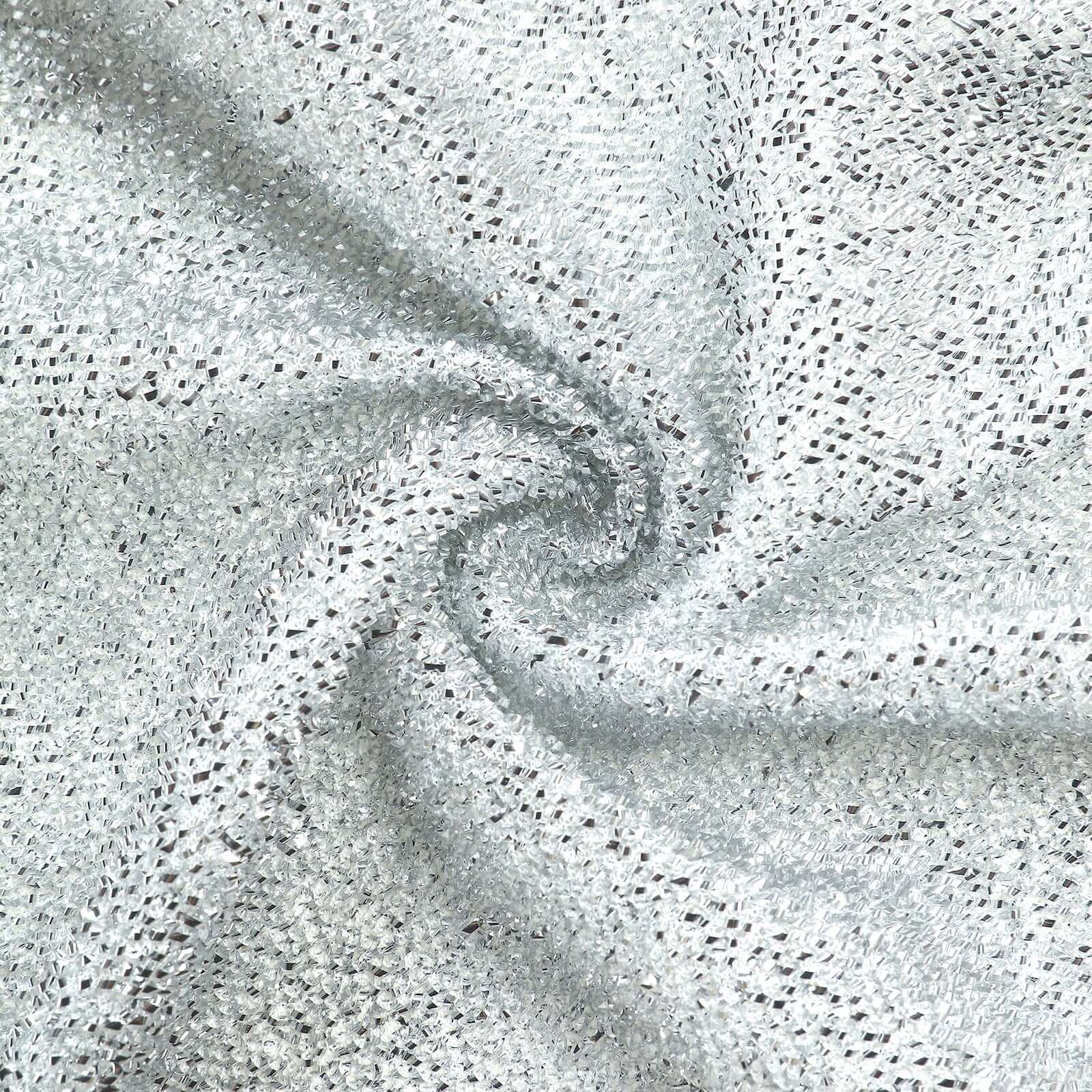 8ftx7ft Silver Metallic Shimmer Tinsel Spandex Hexagon Wedding Arbor Cover, 2-Sided Backdrop