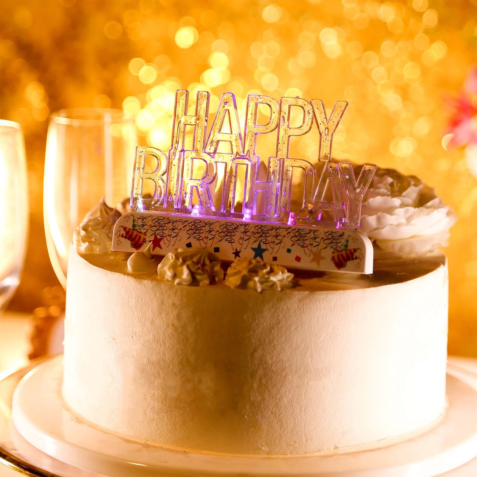 LED Cake Topper Multicolor Flashing Clear Acrylic - Perfect Happy Birthday Party Decor 5"x3"