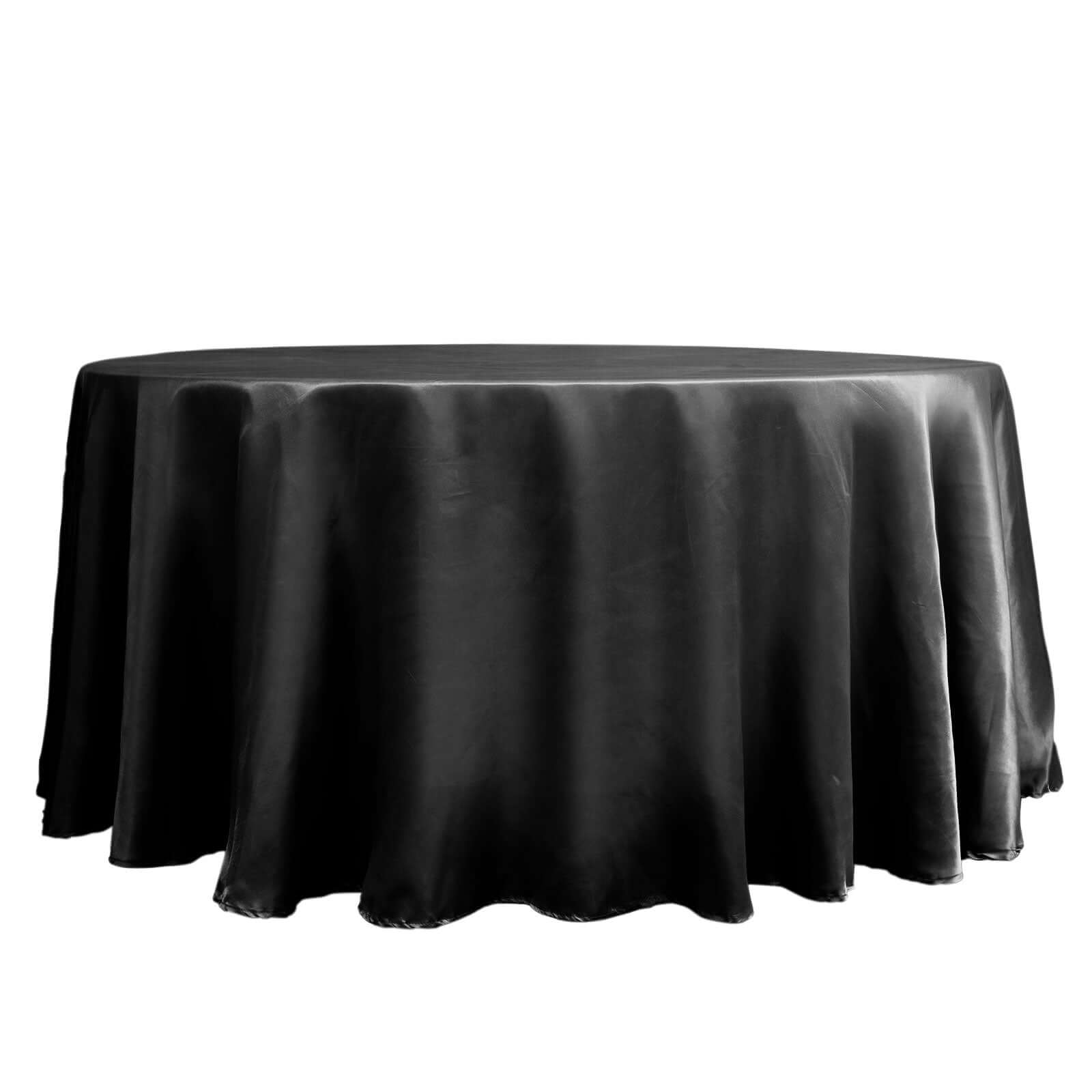 Satin 120" Round Tablecloth Black - Stylish Seamless Table Cover for Weddings & Events