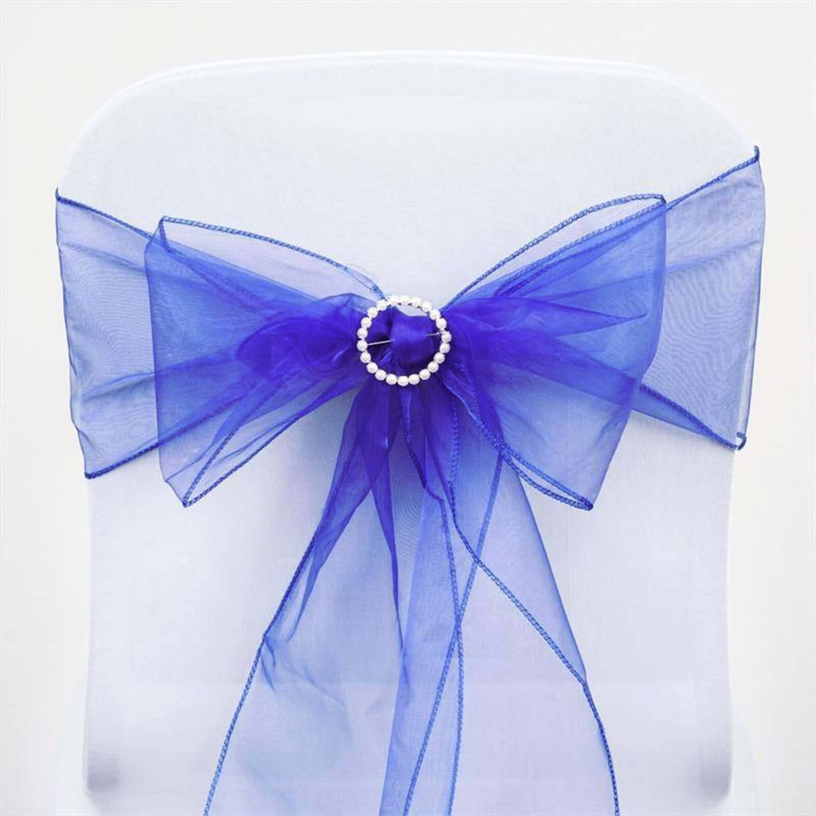 5 Pack Organza Chair Sashes Royal Blue - Reusable Sheer Chair Bows 6"x108"