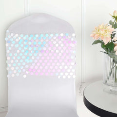5 Pack 13"x10" Iridescent Blue Big Payette Sequin Chair Sash Bands