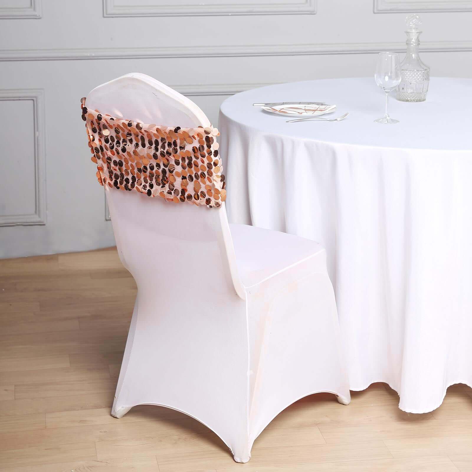 5 Pack Big Payette Sequin 13"x10" Chair Sash Bands Blush - Stylish Glittering Decor for Weddings & Gatherings