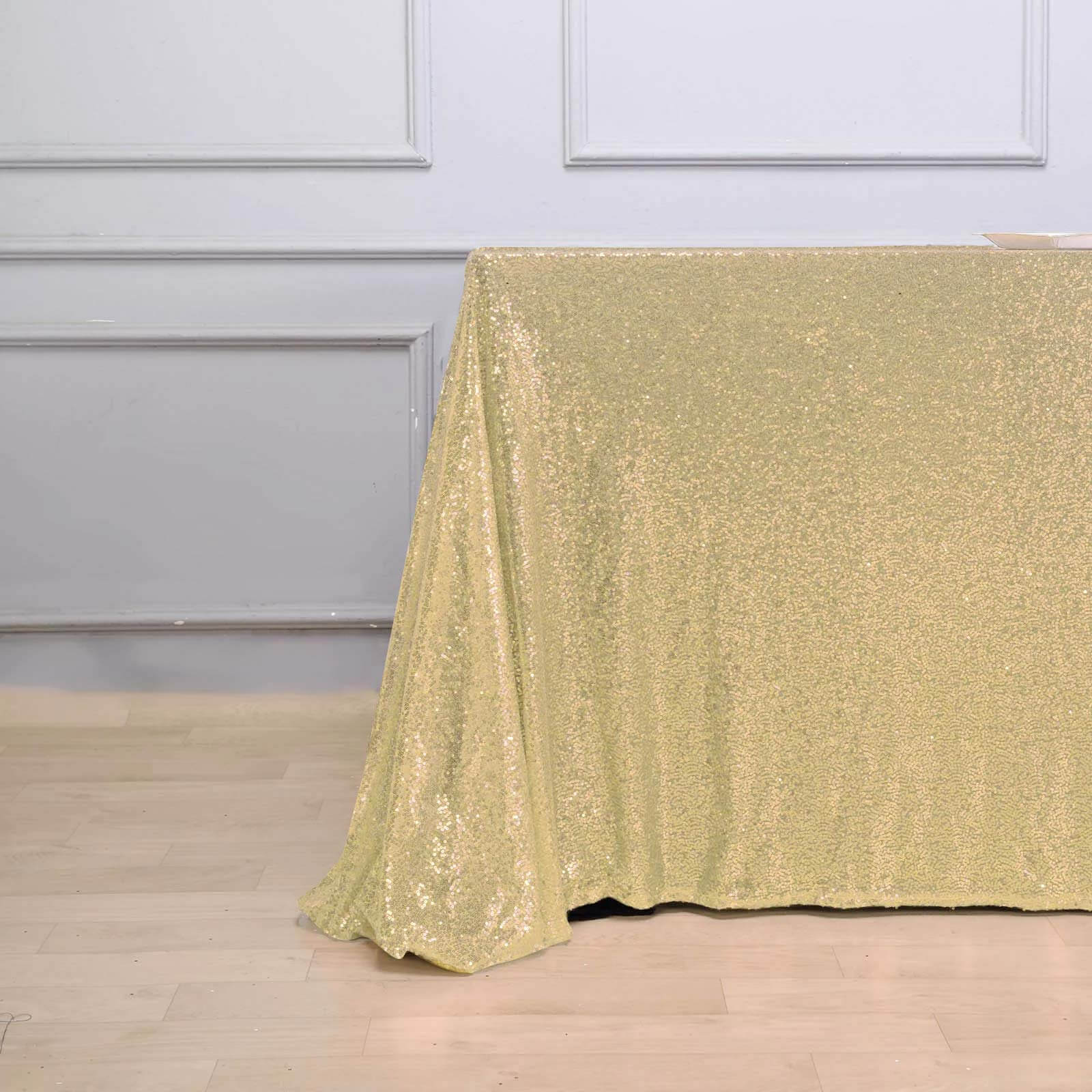 Sequin 90"x156" Rectangle Tablecloth Champagne - Seamless Twinkling Table Cover
