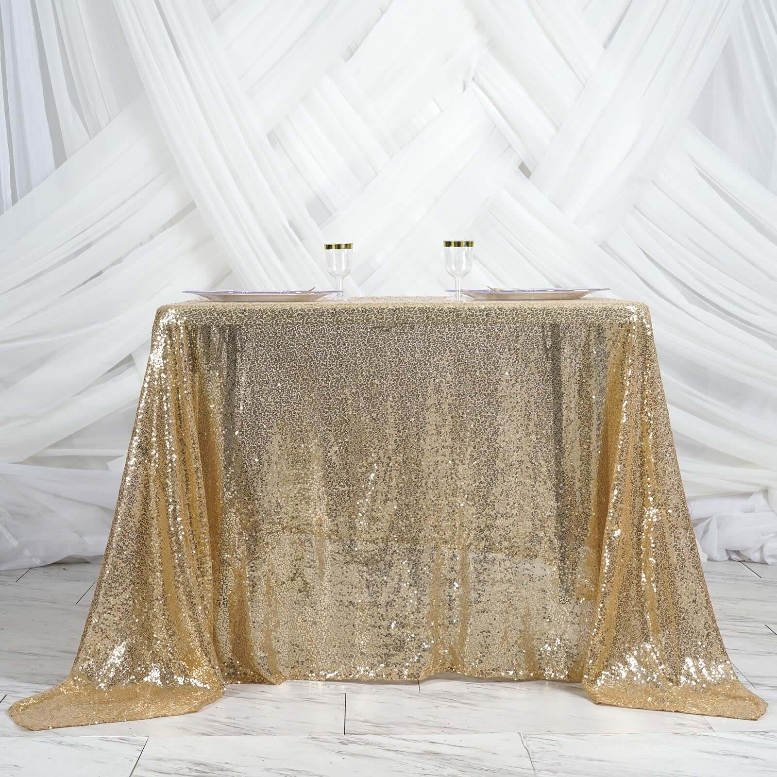 Sequin 90"x90" Table Overlay Square Tablecloth Champagne - Sparkly Table Cover