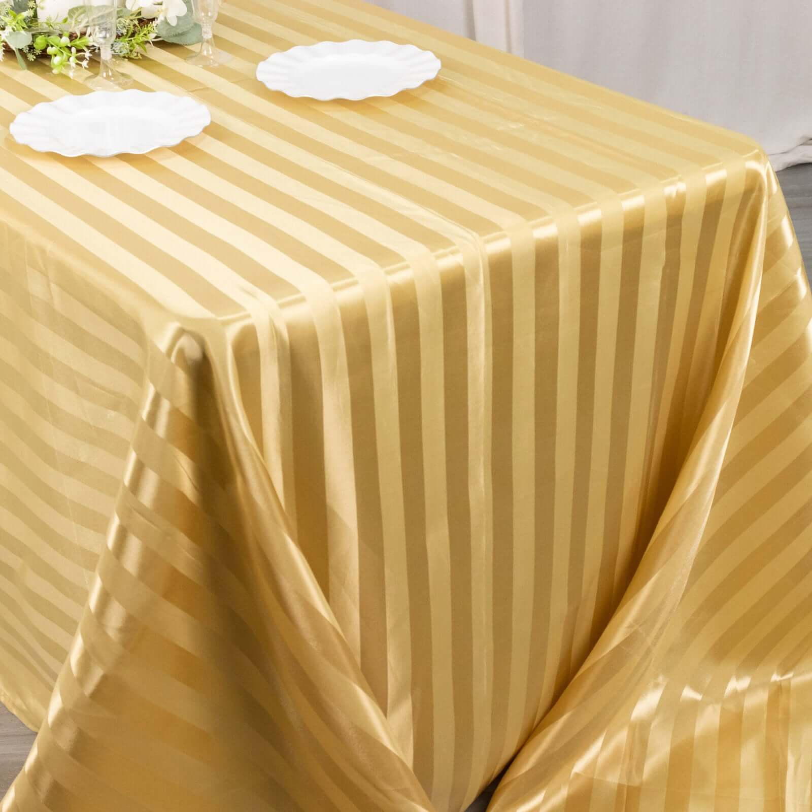 Satin Striped 90"x132" Rectangular Tablecloth Champagne Satin Stripe - Seamless Silky Smooth Table Cover
