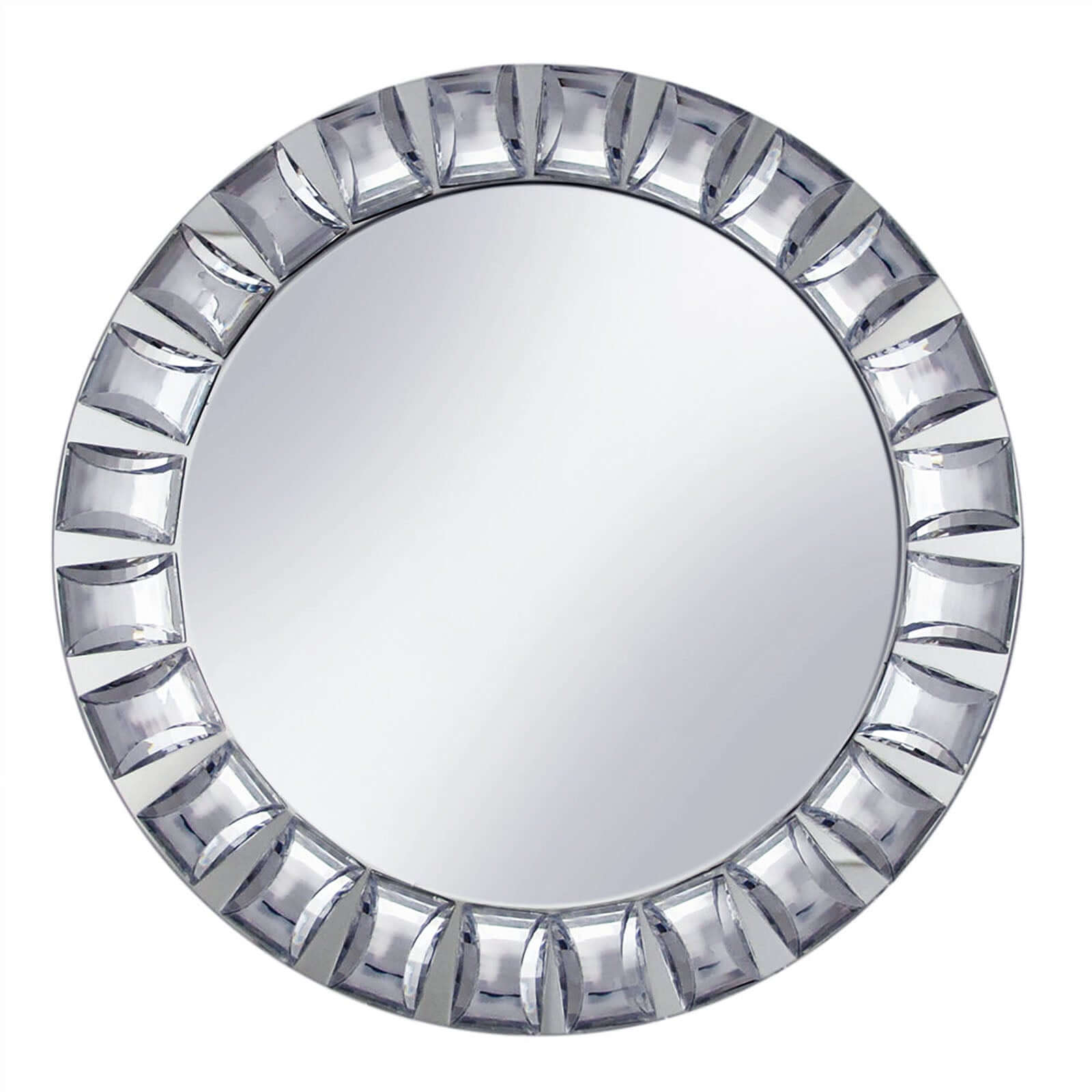 2-Pack Glass Mirror Round Charger Plates 13" in Silver with Jeweled Rim - Premium Decorative Dinner Party Charger Tableware