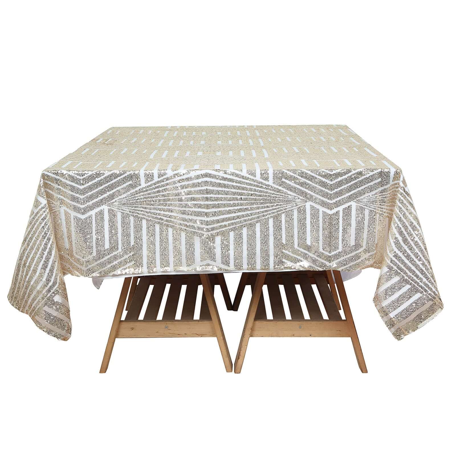 Sequin 72" Table Overlay Square Tablecloth Champagne - Diamond Glitz Table Cover