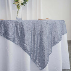 Sequin 60"x60" Table Overlay Square Tablecloth Dusty Blue - Luxe Wedding Table Topper