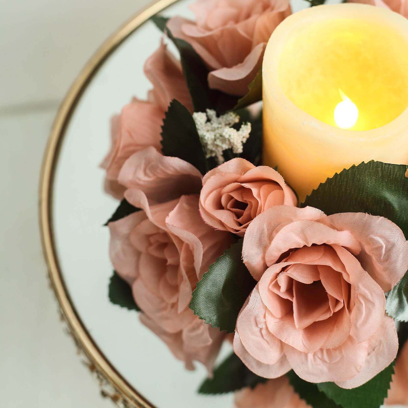 4 Pack 3" Dusty Rose Artificial Silk Rose Flower Candle Ring Wreaths