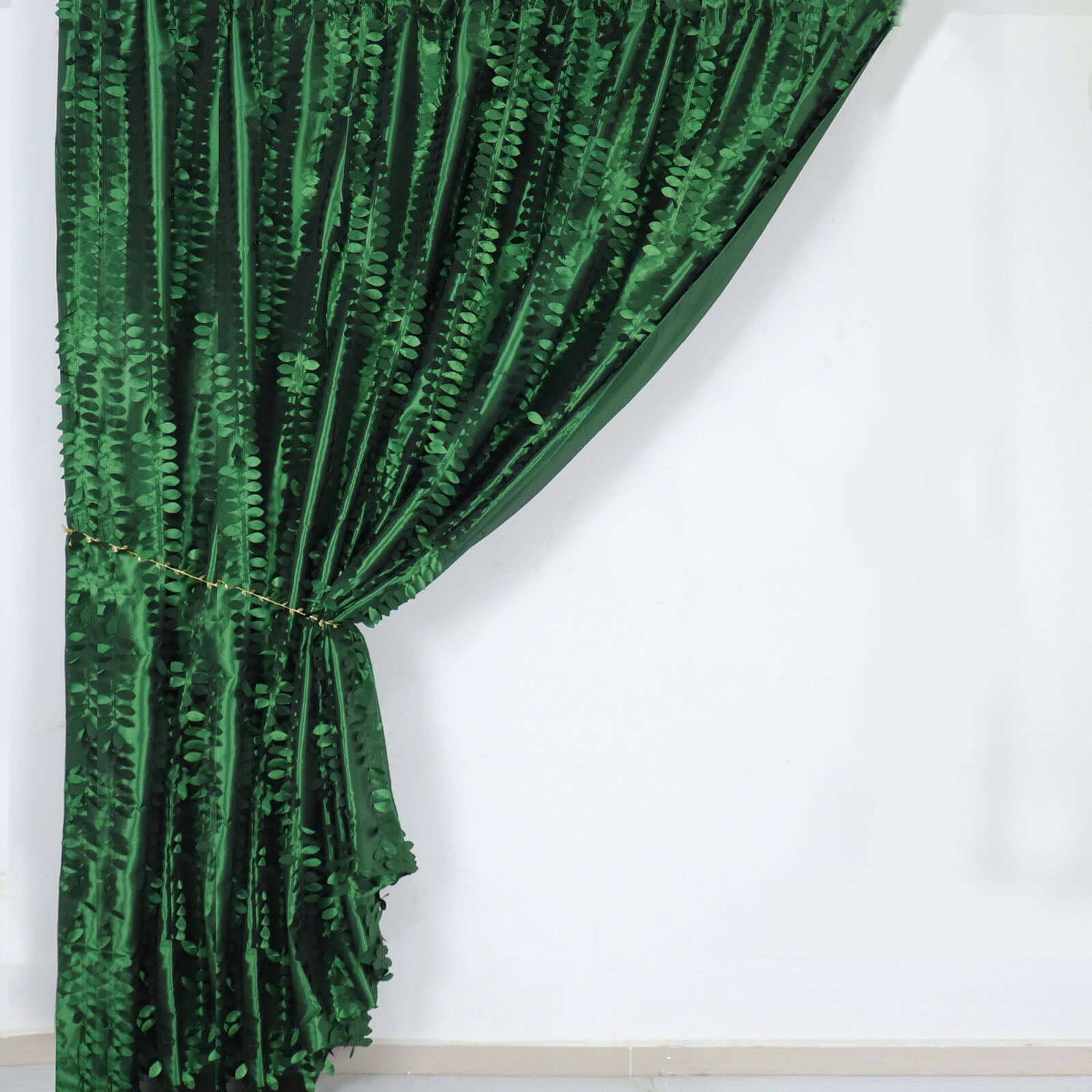 8ftx8ft Green 3D Leaf Petal Taffeta Event Curtain Drapes, Backdrop Event Panel With Rod Pocket