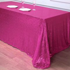 Sequin 90"x156" Rectangle Tablecloth Fuchsia - Seamless Twinkling Table Cover