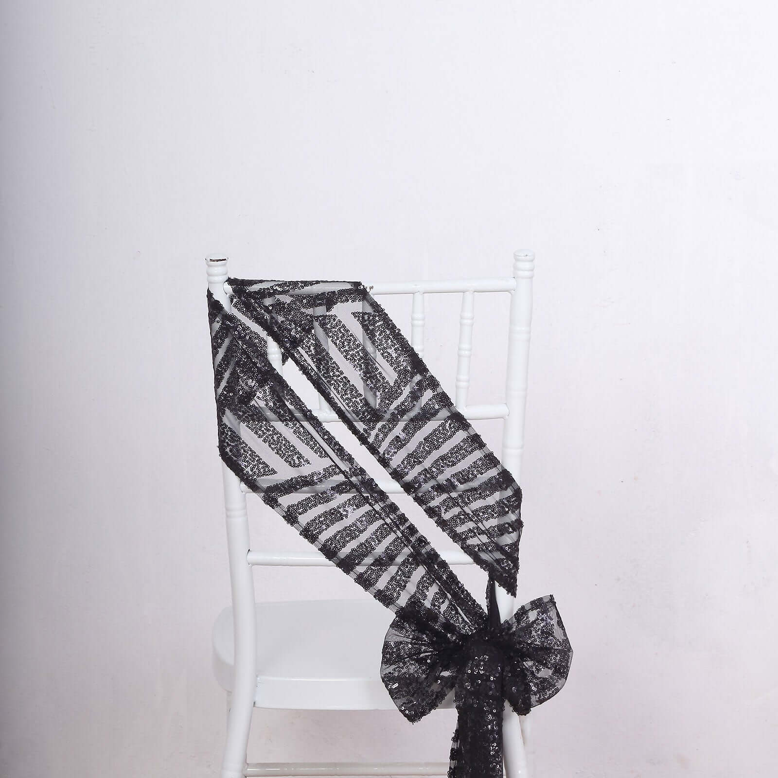 5 Pack Glitz Sequin Chair Sashes with Geometric Diamond Design 6"x88" Black - Glittering Accent for Weddings