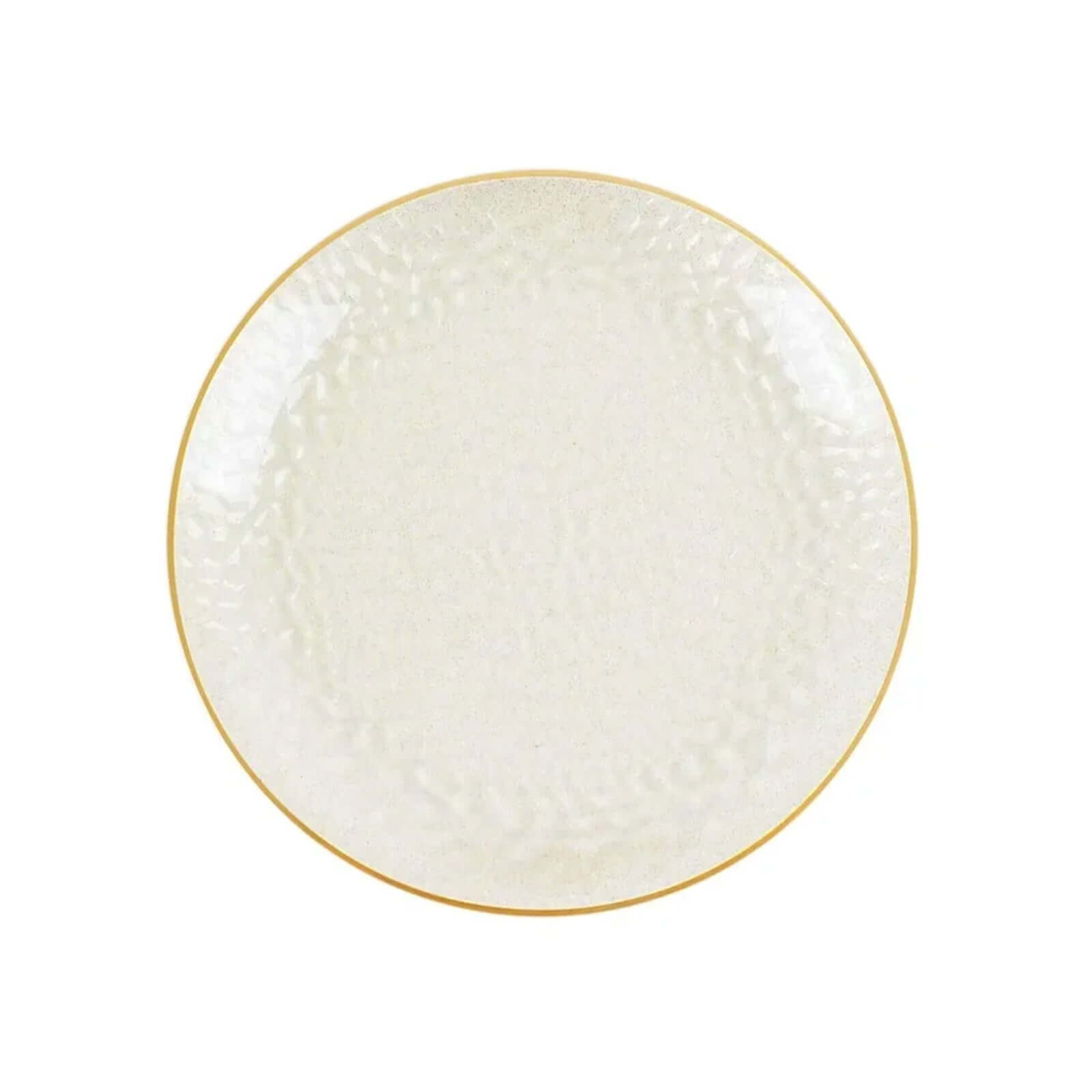 10-Pack Plastic 7" Round Dessert Appetizer Plates in Clear Gold Glittered Hammered Design with Gold Rim - Modern Disposable Salad Plates for Events & Banquets