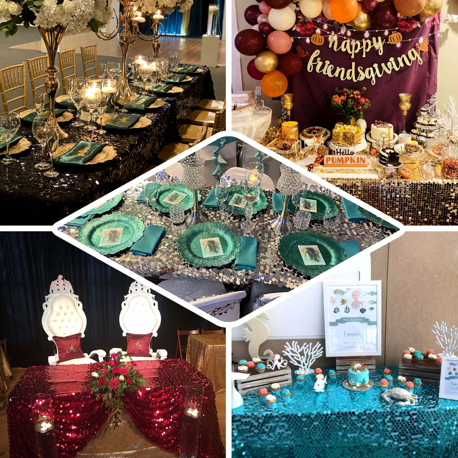 Sequin 60"x102" Rectangle Tablecloth Gold - Big Payette Table Cover