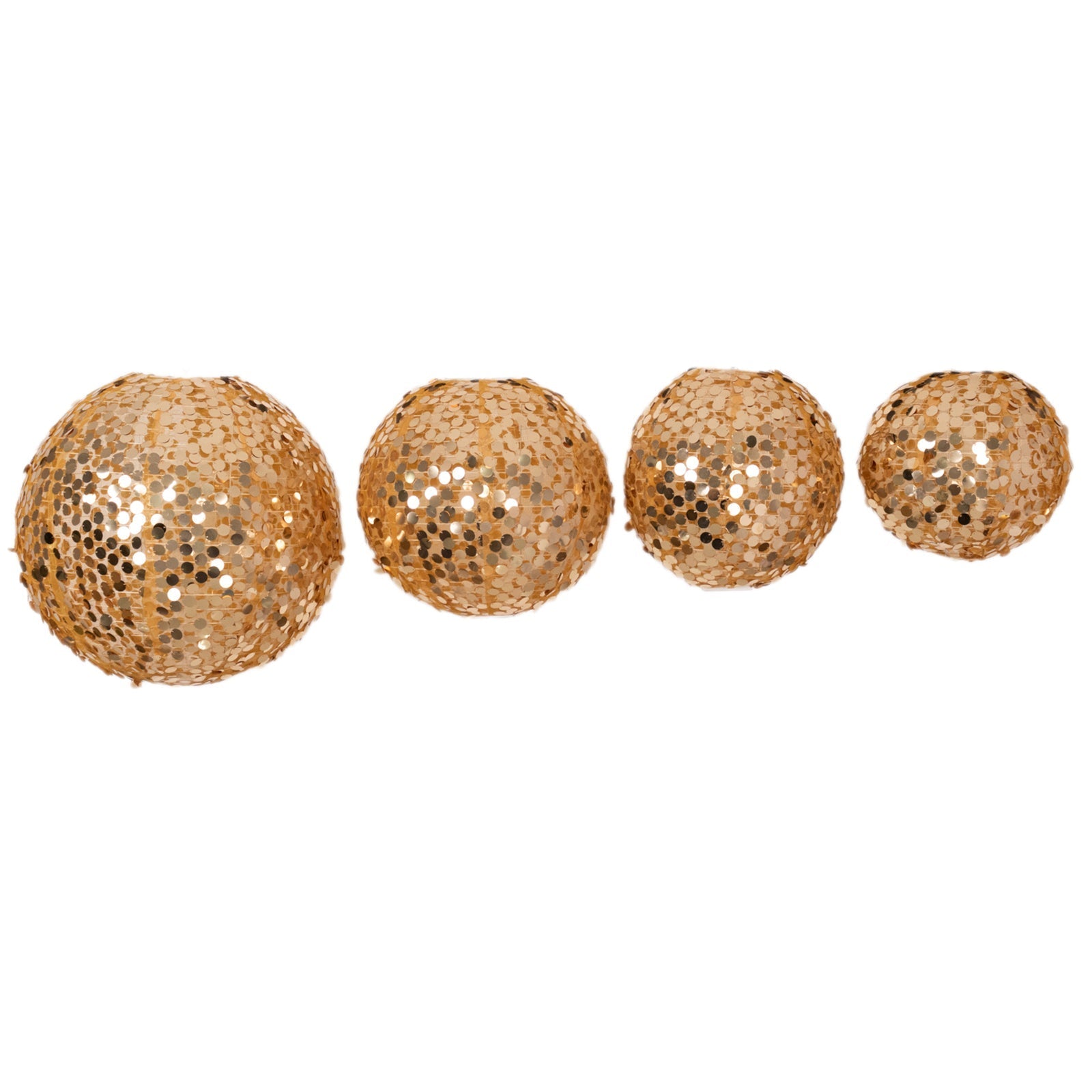 Set of 4 Glitter Gold Payette Sequin Hanging Lanterns, Large Decorative Round Foldable Fabric Chinese Lantern Lampshades - 12",14",16",20"