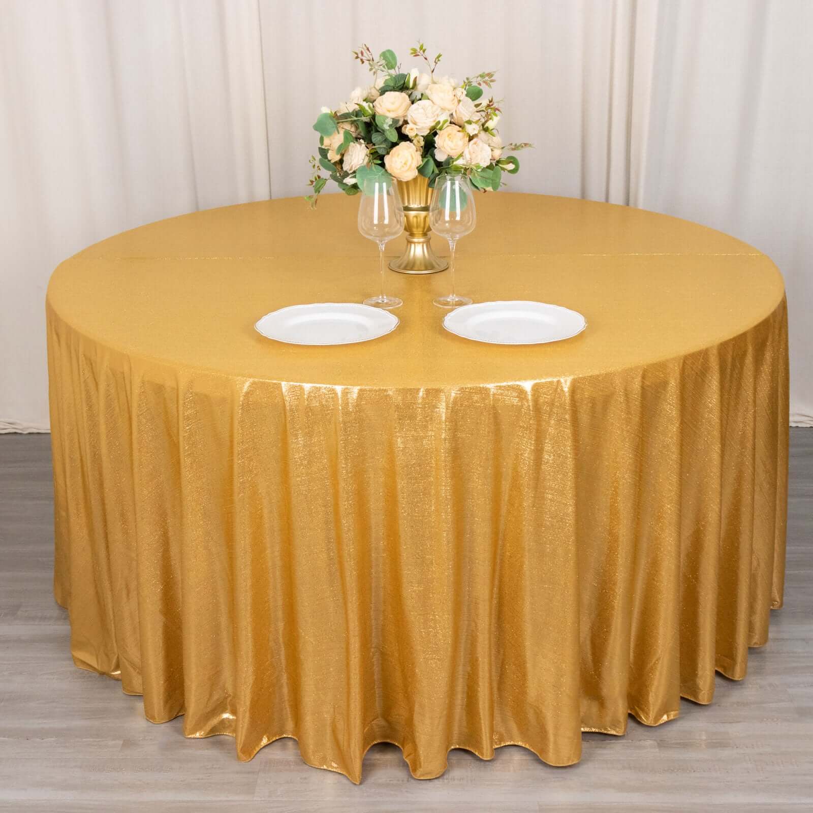 Sequin Dots Polyester Round 120" Tablecloth Gold - Wrinkle Free & Sparkling Table Cover for Stylish Event Decor
