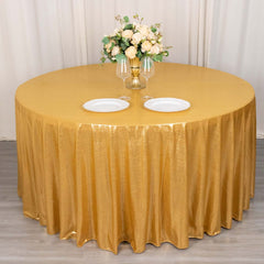 Sequin Dots Polyester Round 120" Tablecloth Gold - Wrinkle Free & Sparkling Table Cover for Stylish Event Decor