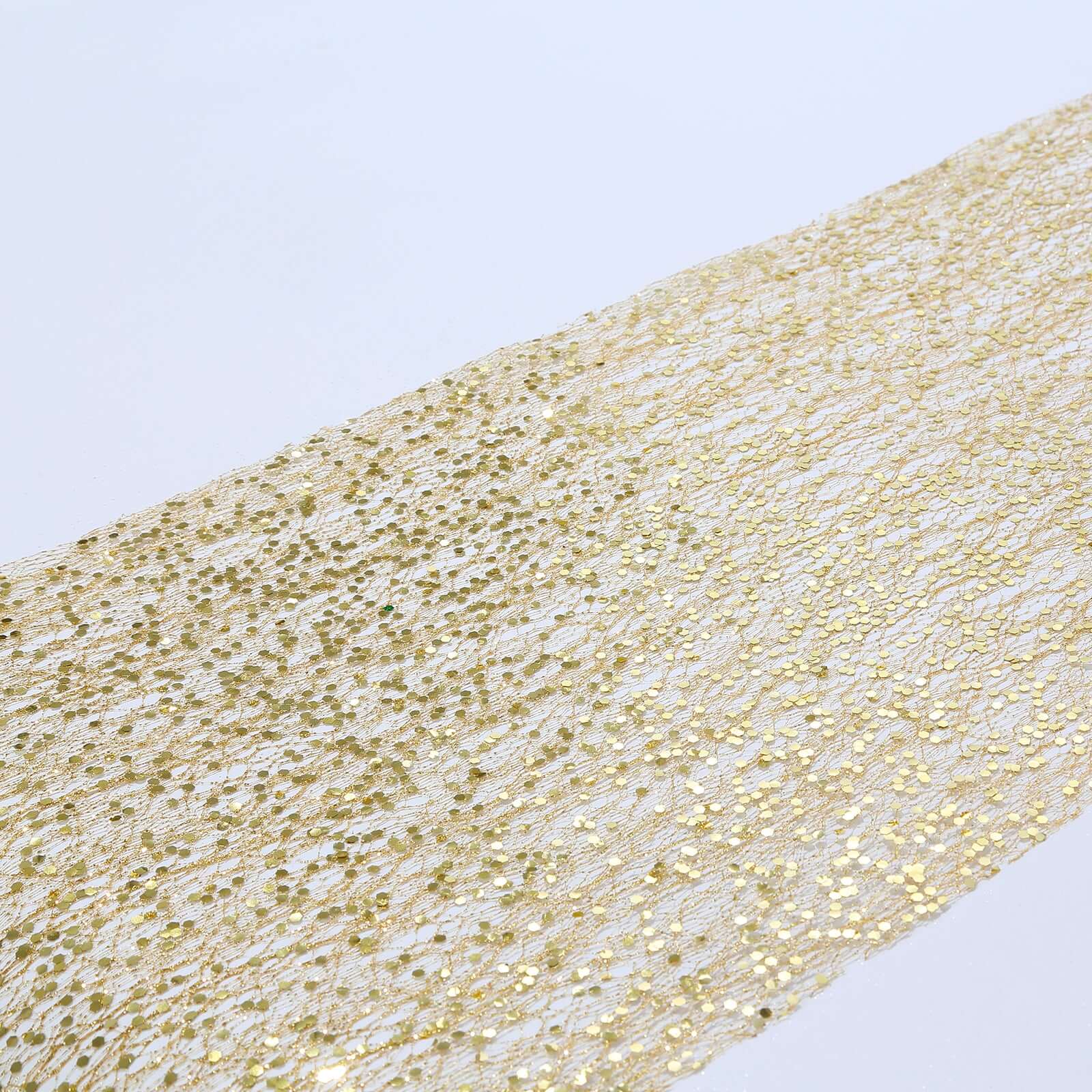 Mesh 11"x108" Table Runner Metallic Gold - Sequin Design for Convenient Event Decoration