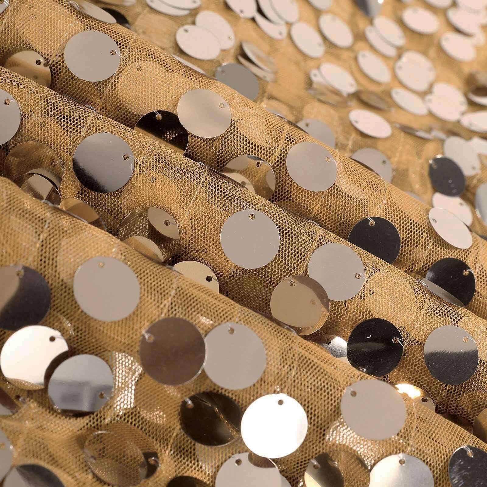 Sequin 120" Round Tablecloth Gold - Seamless Big Payette Design for Luxe Celebrations