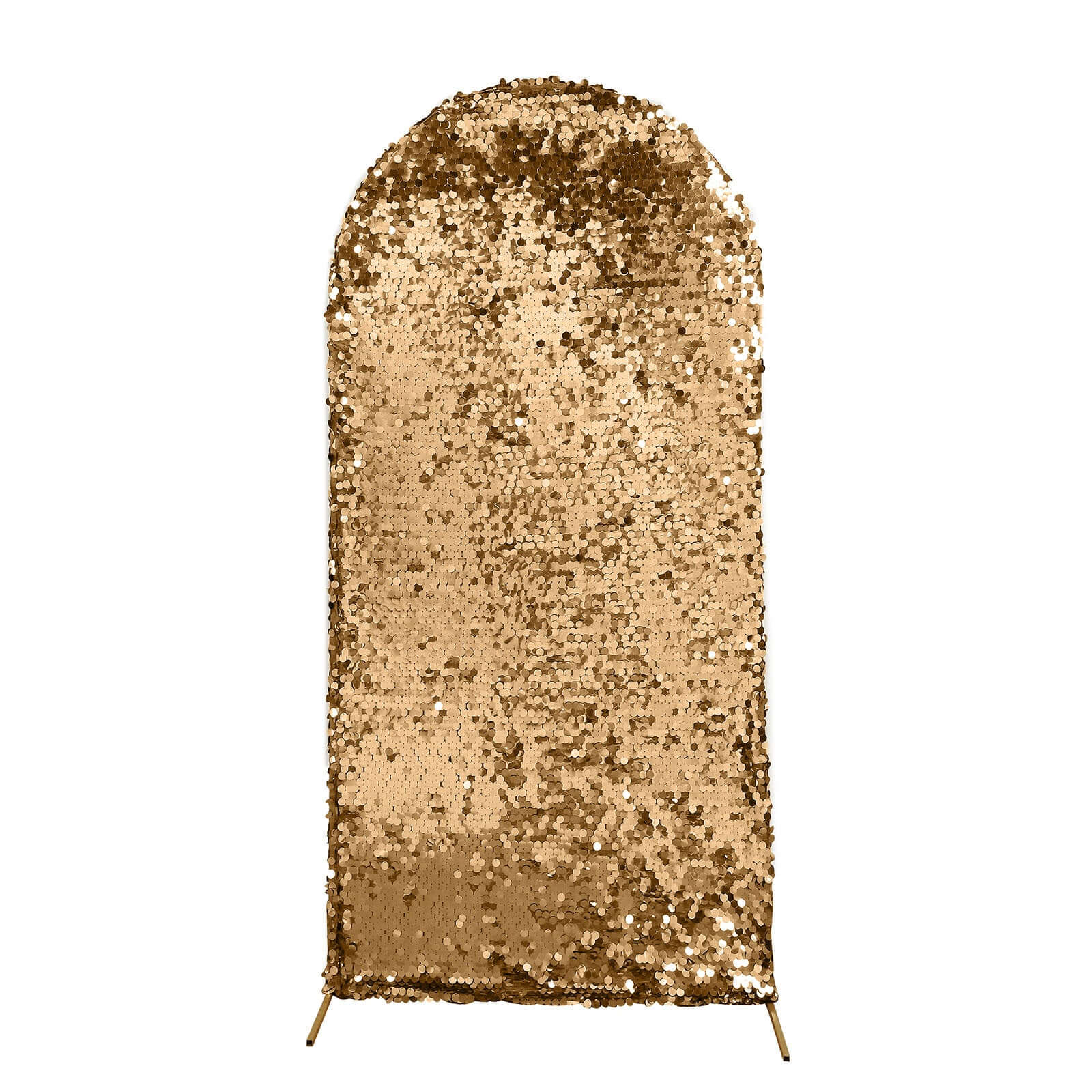 7ft Sparkly Gold Double Sided Big Payette Sequin Chiara Backdrop Stand Cover For Fitted Round Top Wedding Arch