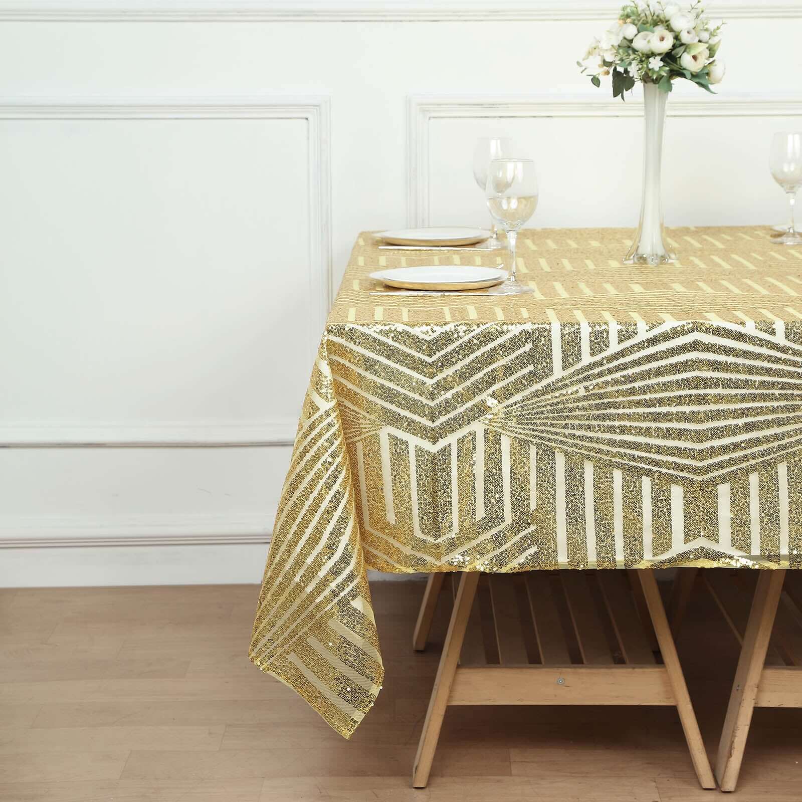Sequin 72" Table Overlay Square Tablecloth Gold with Diamond Glitz Design - Perfect for Luxe Events