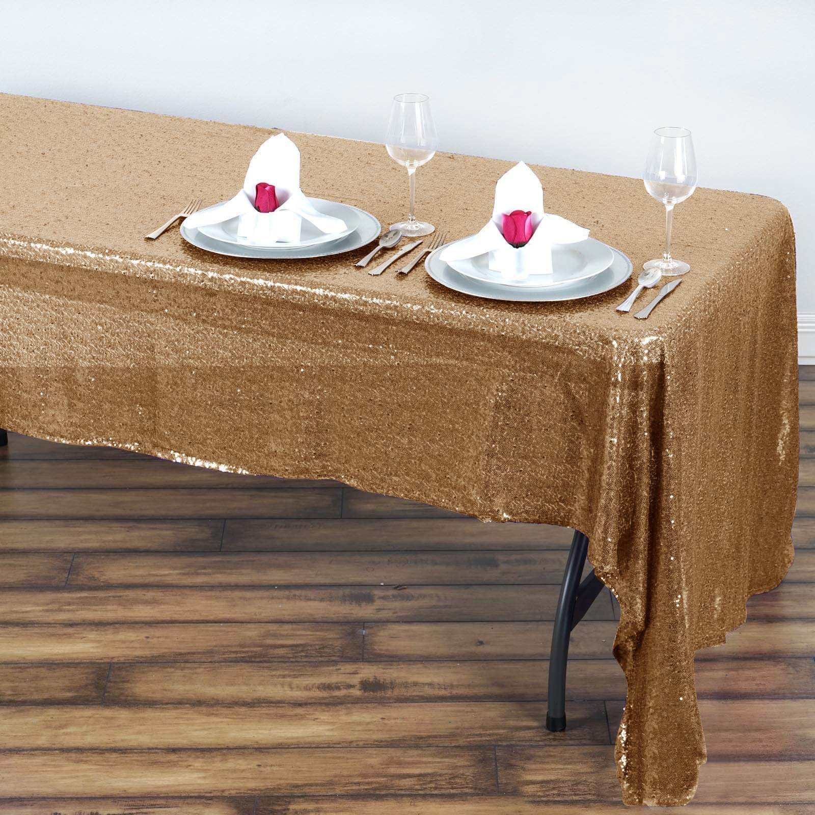 Sequin 60"x126" Rectangle Tablecloth Gold - Glittering Finish for Vibrant Celebrations