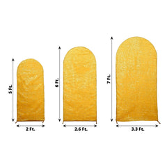 Set of 3 Gold Metallic Fringe Chiara Wedding Arch Covers, Fitted Covers For Round Top Backdrop Stands - 5ft, 6ft, 7ft