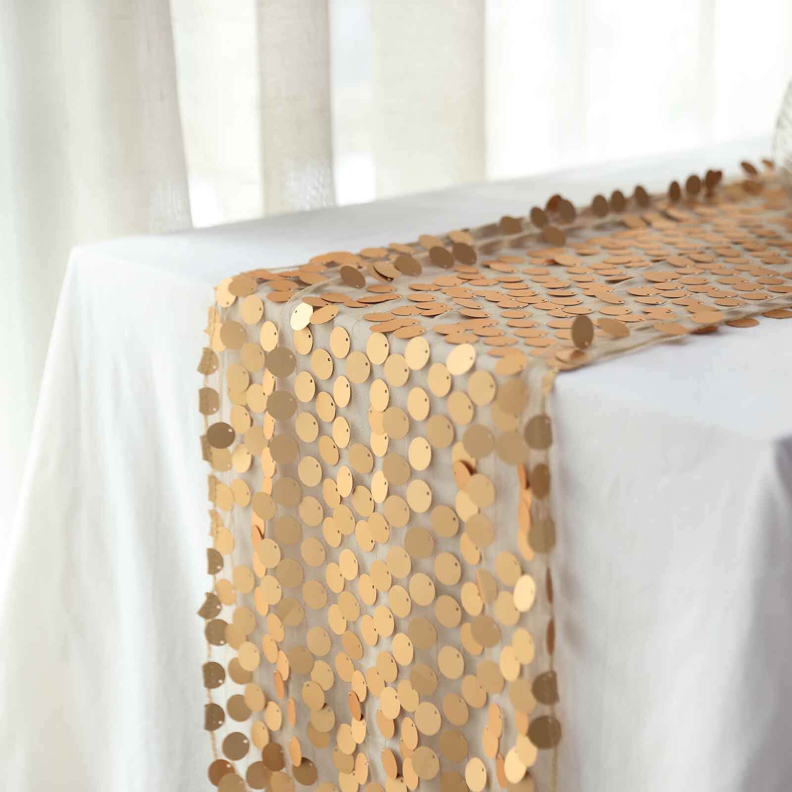 Big Payette Sequin 13"x108" Table Runner Matte Champagne - Dazzling Design
