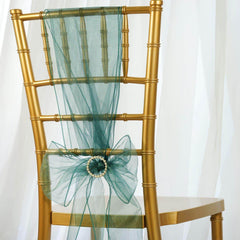 5 Pack Organza Chair Sashes Hunter Emerald Green - Reusable Sheer Chair Bows 6"x108"