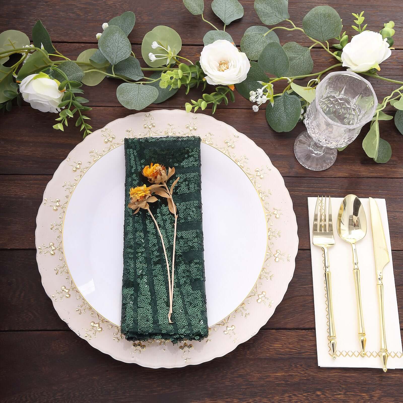 Sequin Napkins 20"x20" Hunter Emerald Green - Diamond Pattern Reusable Napkin