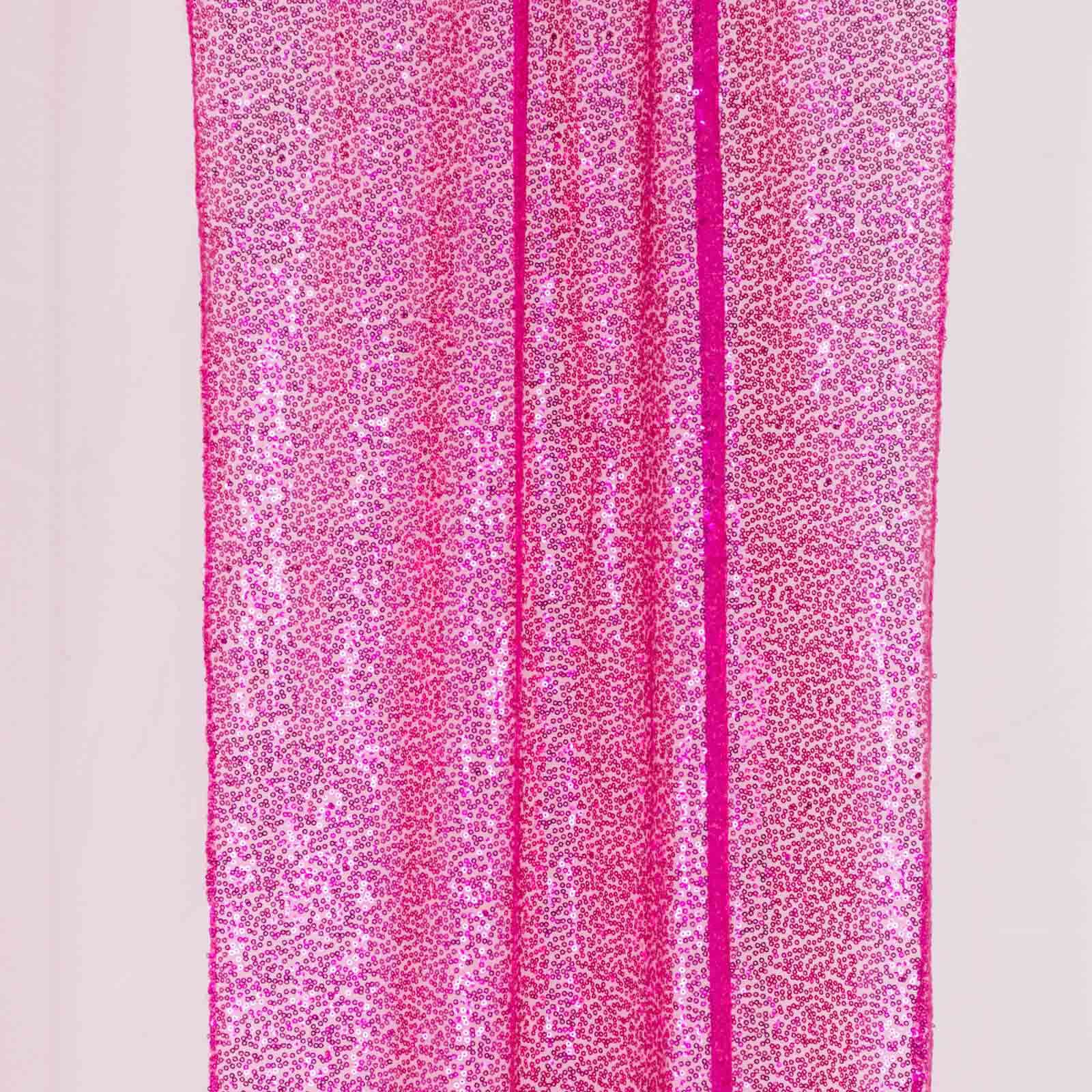2 Pack Fuchsia Sequin Event Curtain Drapes with Rod Pockets, Seamless Backdrop Event Panels - 8ftx2ft