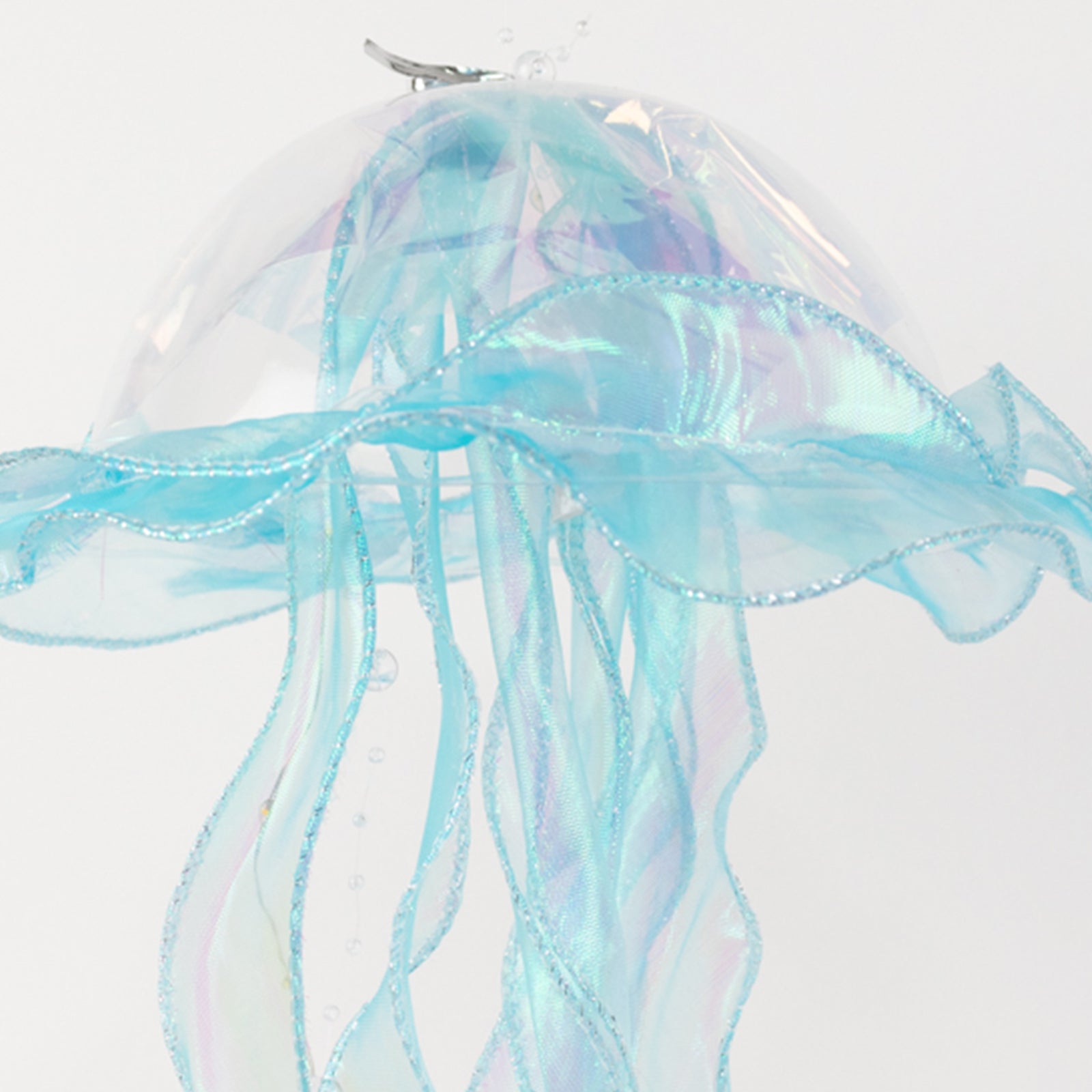 6 Pack Blue Purple Jellyfish Lamp Hanging Lantern Lights, 3 Flashing Modes Organza Ribbon Jelly Fish LED Lights Mermaid Theme Party Decor - 17"