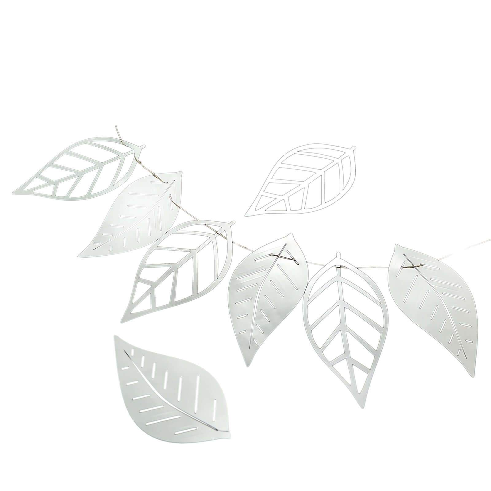 7ft Silver Foiled Paper Assorted Leaves Hanging Garland Banner